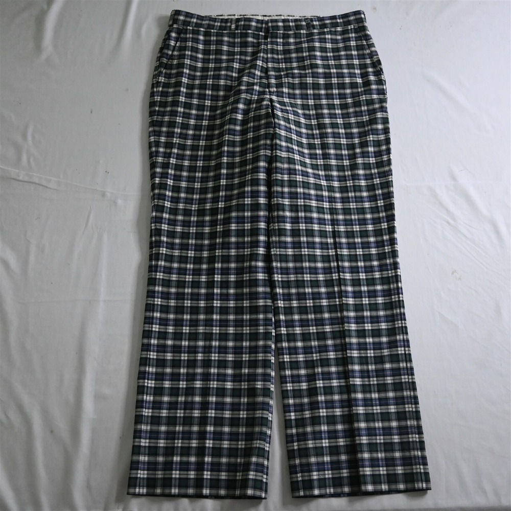 Vtg Bespoke 34x30 Plaid‎ Cotton Flat Front Bootcut Golf Mens Pants